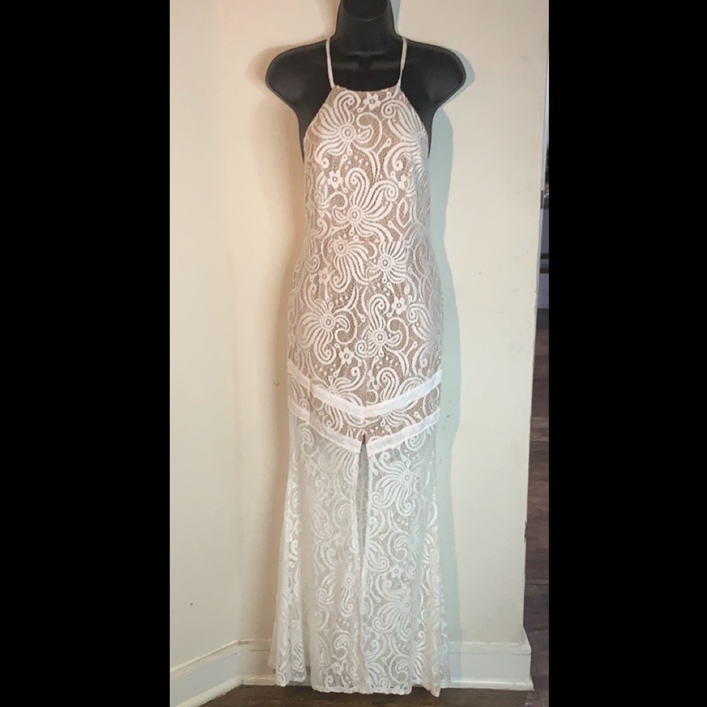 Solaris Style™️ white lace maxi dress.